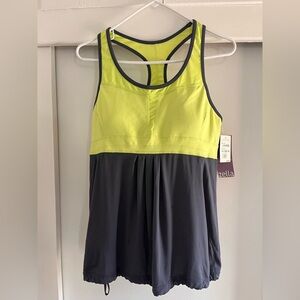 Zella Cinched Drawstring Tank Top Yellow Grey And Shorts Set Womens XL-NWT